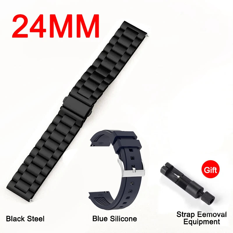 Black metal smartwatch bracelet strap set with strap removal tool