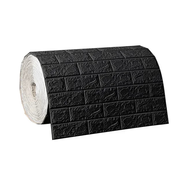 3D self-adhesive black brick wallpaper roll with embossed stone texture
