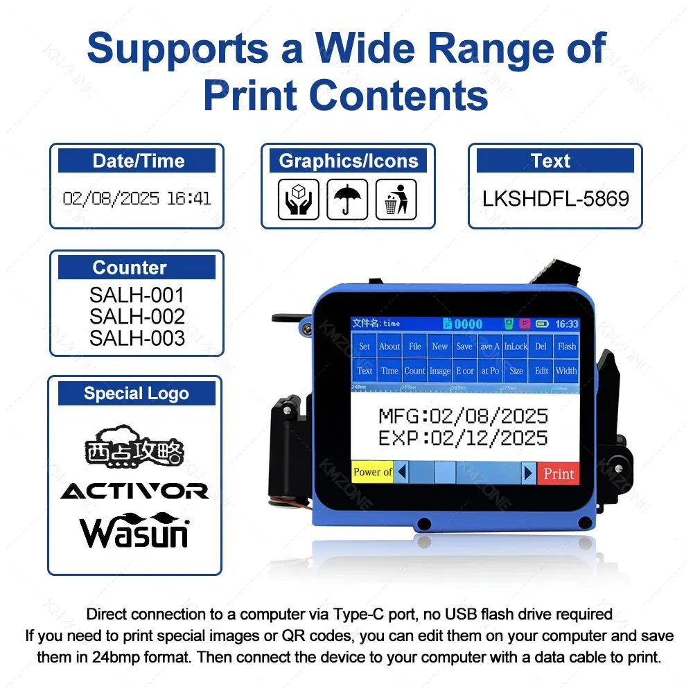 12.7mm Portable Mini Handheld Inkjet Printer for QR Barcode Batch Date Number Logo Expiry Date Coding Machine 28 Languages