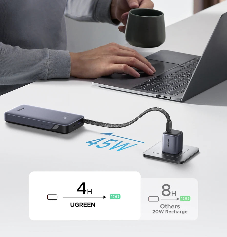 20000mAh Fast Charging Power Bank 45W with Integrated USB-C Cable Tidesmit