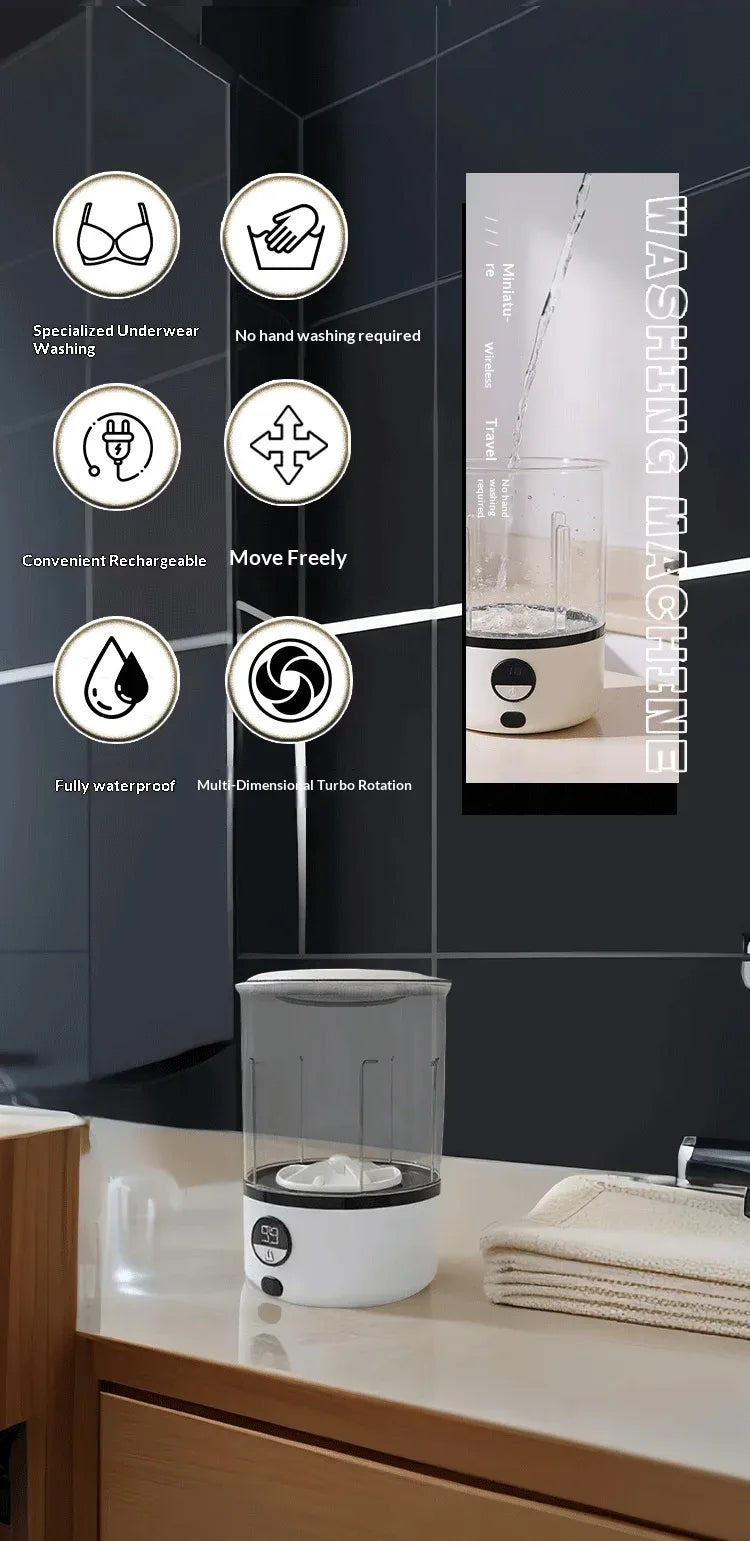 HOMEFISH Mini Portable LED Washing Machine 2000mAh