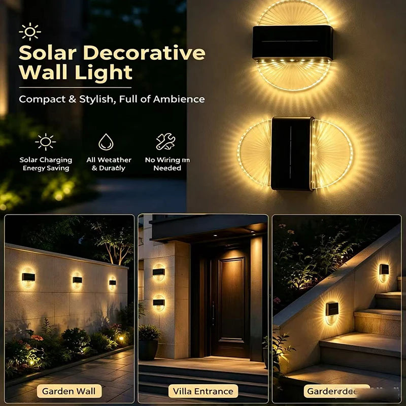 Solar Outdoor Light, Waterproof With Fan-Shaped Lampshade, LED Deck Lights For Patio, Garden, Villa, Wall, Terrace, Railing