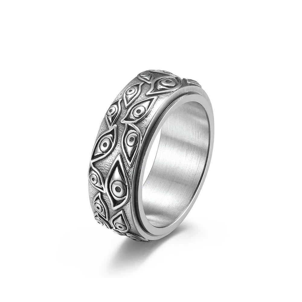 Fashion Retro Stainless Steel Demon Eye Rings Punk Creativity Rotatable Ring for Men Women Anxiety Relieving Jewelry Wholesale