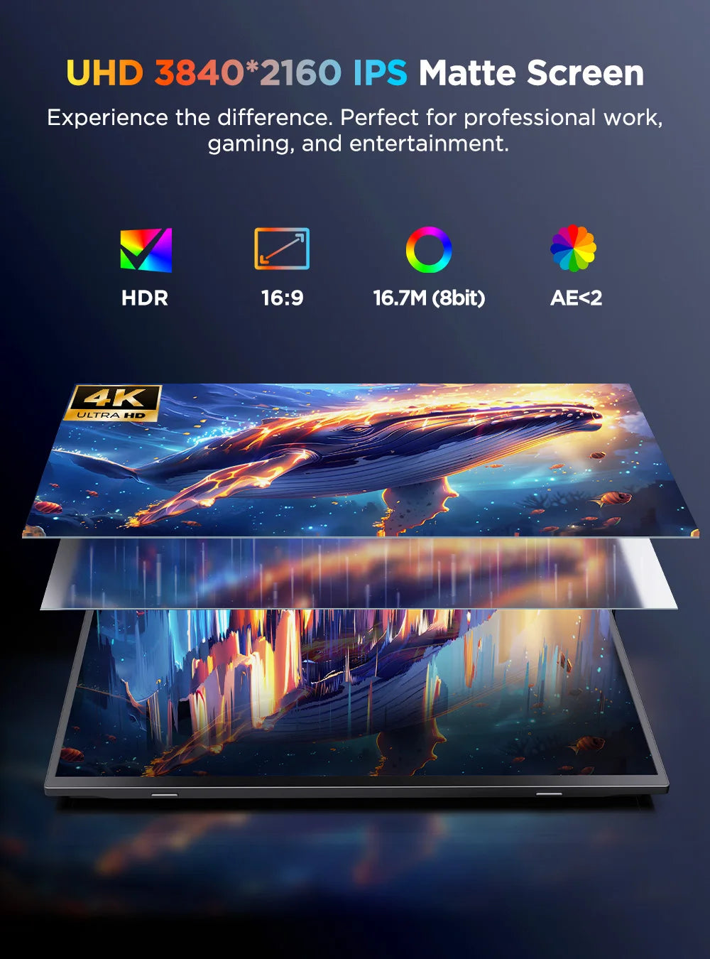 UPERFECT 15.7" 4K UHD Touchscreen Portable Monitor 100%sRGB USB-C HDMI HDR FreeSync Eye Care External Laptop Display For Desktop