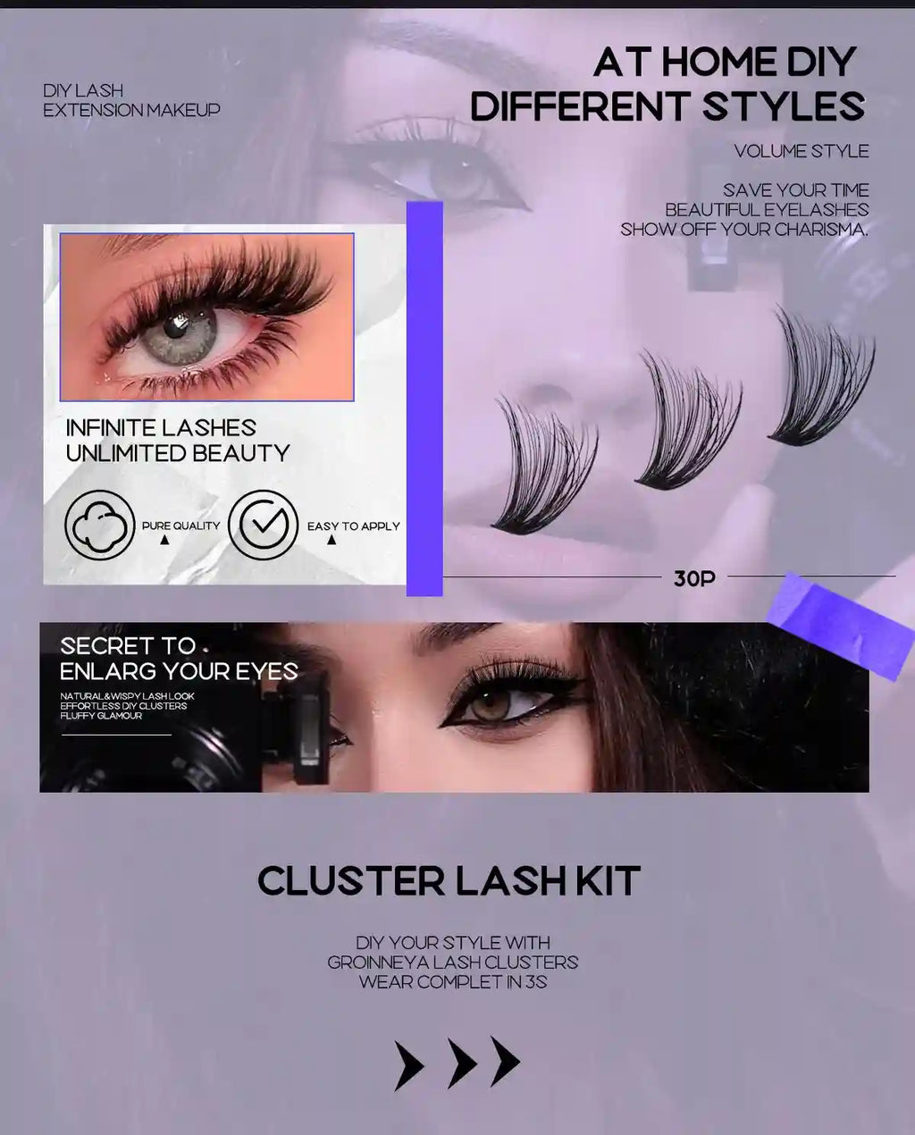 DIY Lash Extension Kit with Bond and Seal - Pro Cluster Set Lip Care Tidesmit