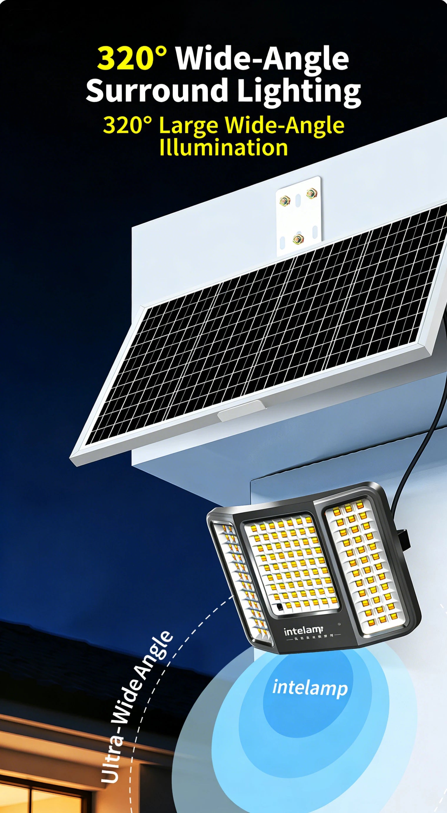 intelamp Powerful 20000mah Solar Lights Outdoor 3 Colors Modes With Super Large Solar Panel For Garden Yard Path Garage