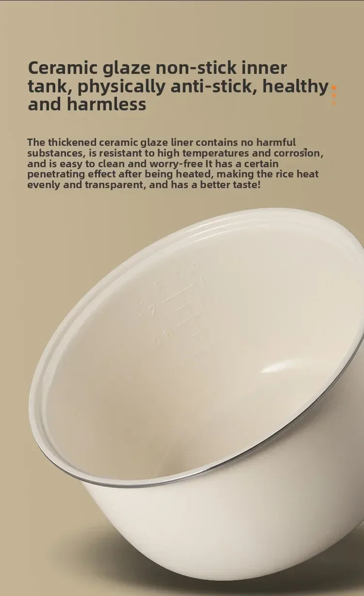 Ceramic-glazed non-stick inner pot bowl, smooth white surface for cooking rice