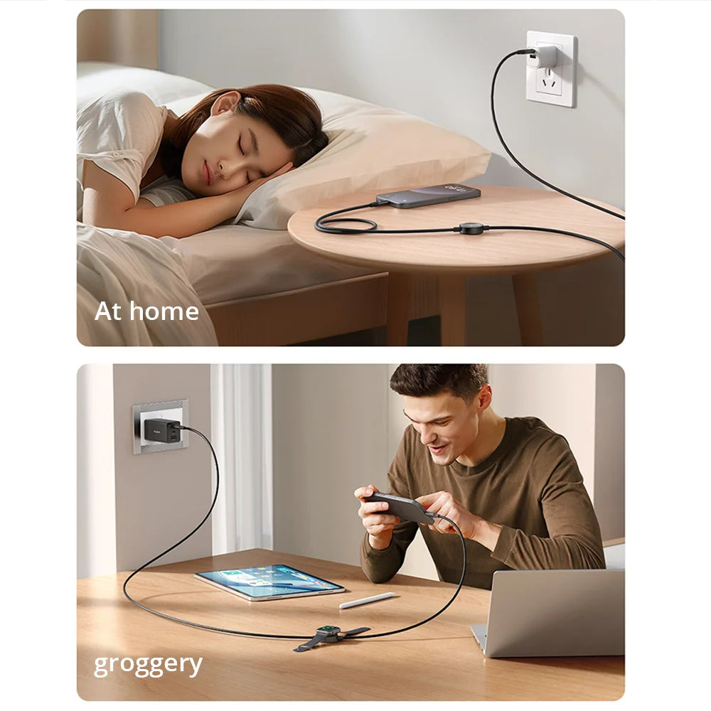 2-in-1 Fast Wireless Charger for iPhone 15 and 16 - 1.2m Black Tidesmit
