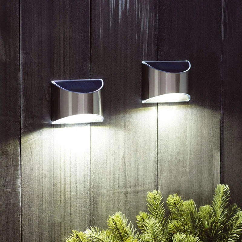 6Pcs Solar Garden Light Stainless Steel Courtyard Wall Lamp Waterproof Outdoor Lighting Emergency Patio Step Garden Fence Street