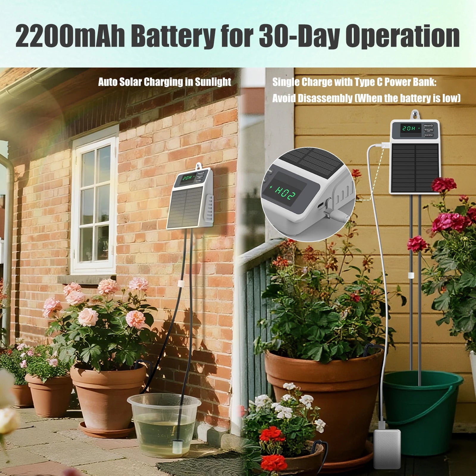 Upgraded Solar Drip Irrigation System Automatic Watering Plants Supplies for Home and Garden Balcony Greenhouse Hanging Plants