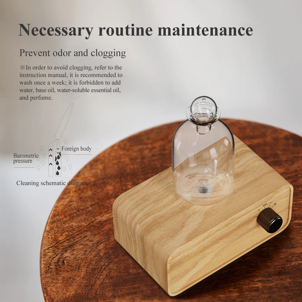 Essential Oil Diffuser Waterless Operated Aromatherapy Diffuser for Home Office Wood and Glass Aroma Diffuser Scent Machine