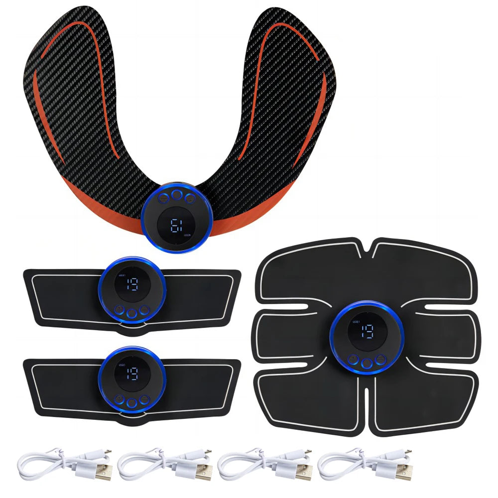 EMS Muscle Stimulator Abdominal Trainer - Rechargeable Body Recovery Fascia Gun D set (4pcs) Tidesmit