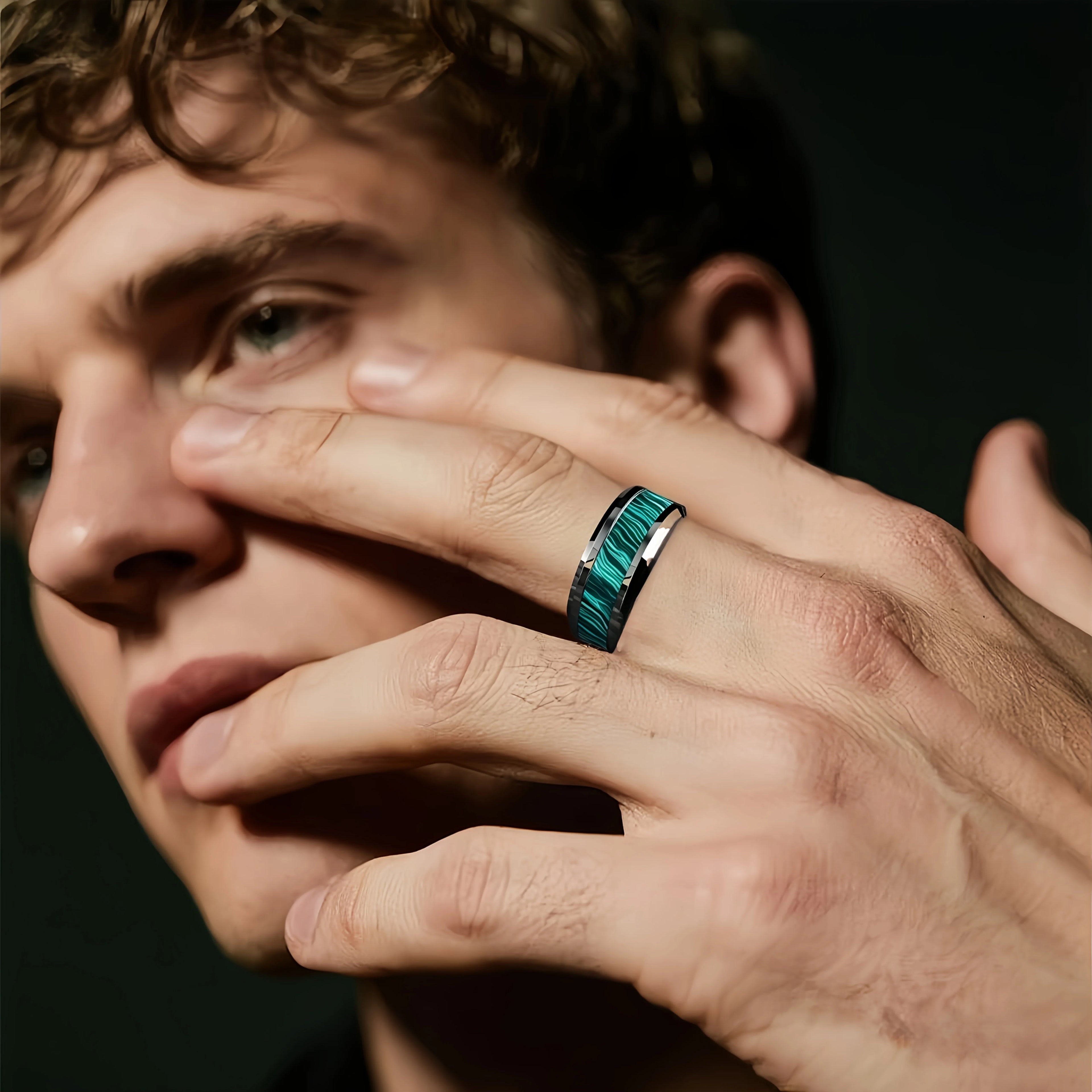 Smart Health Ring: Stainless Steel 8mm Peacock Stone Fitness Tracker Tidesmit
