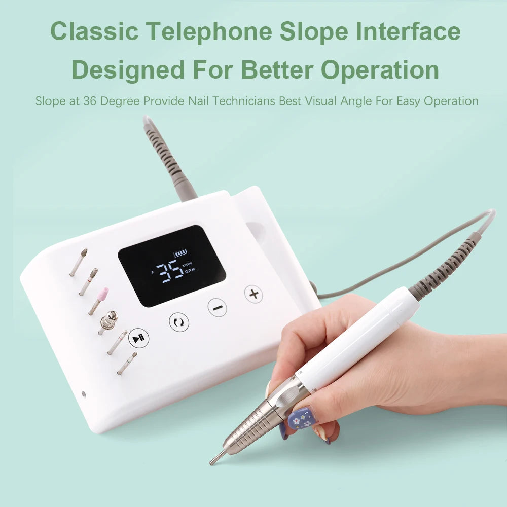Brushless 35000RPM Portable 2-in-1 Electric Desktop Nail Drill Machine Drilling Manicure Nail Polisher 85w Powerful with Bit Set