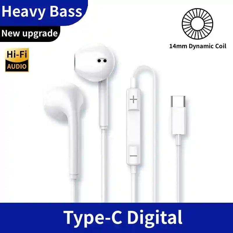 USB-C Wired Earphones with HD Microphone for Samsung Galaxy S25 S24 TypeC China Mainland Tidesmit