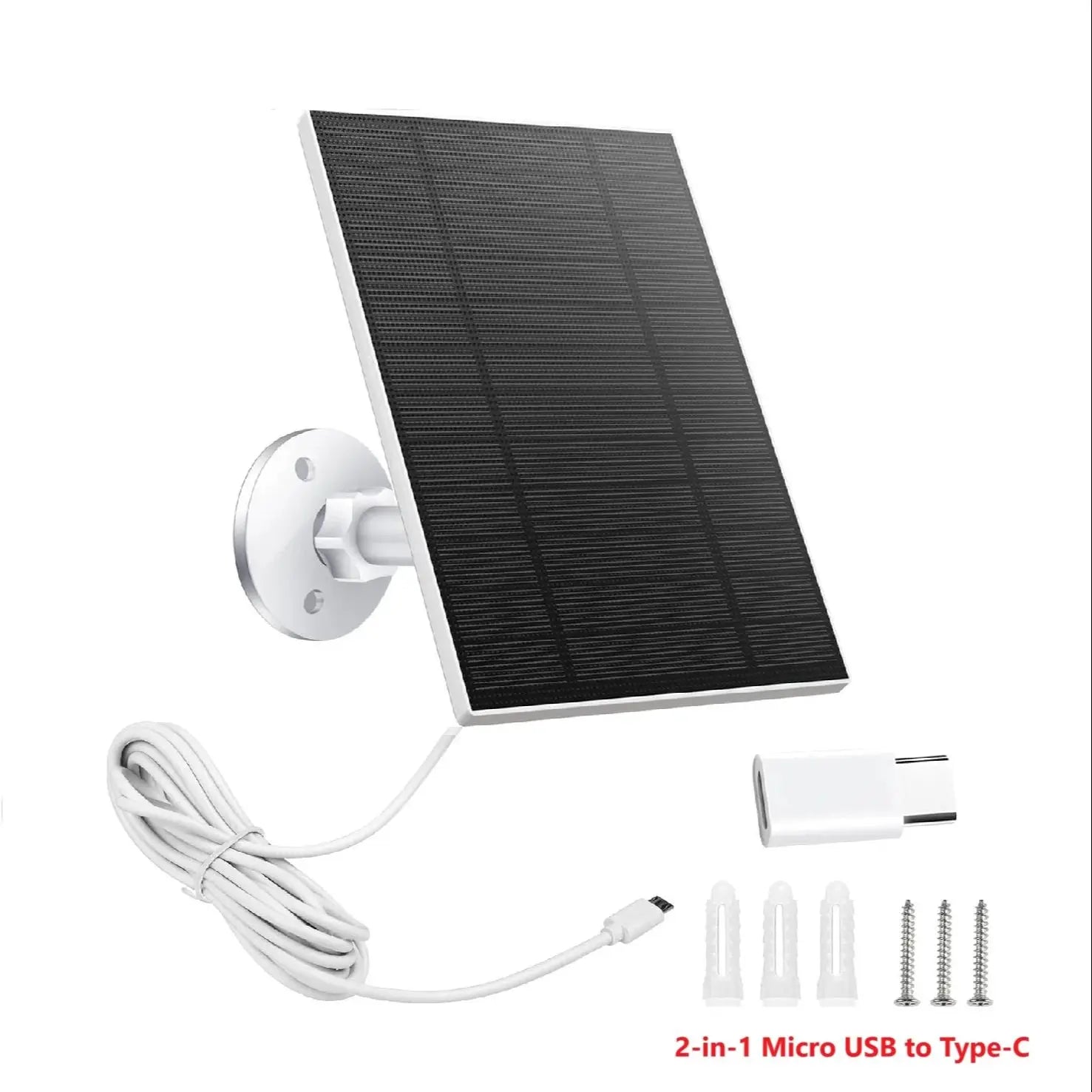10W 5V Waterproof Solar Panel Charger 2-in-1 Micro USB Type-C with 2m Cable Portable Outdoor for Security Camera & Mobile Phone