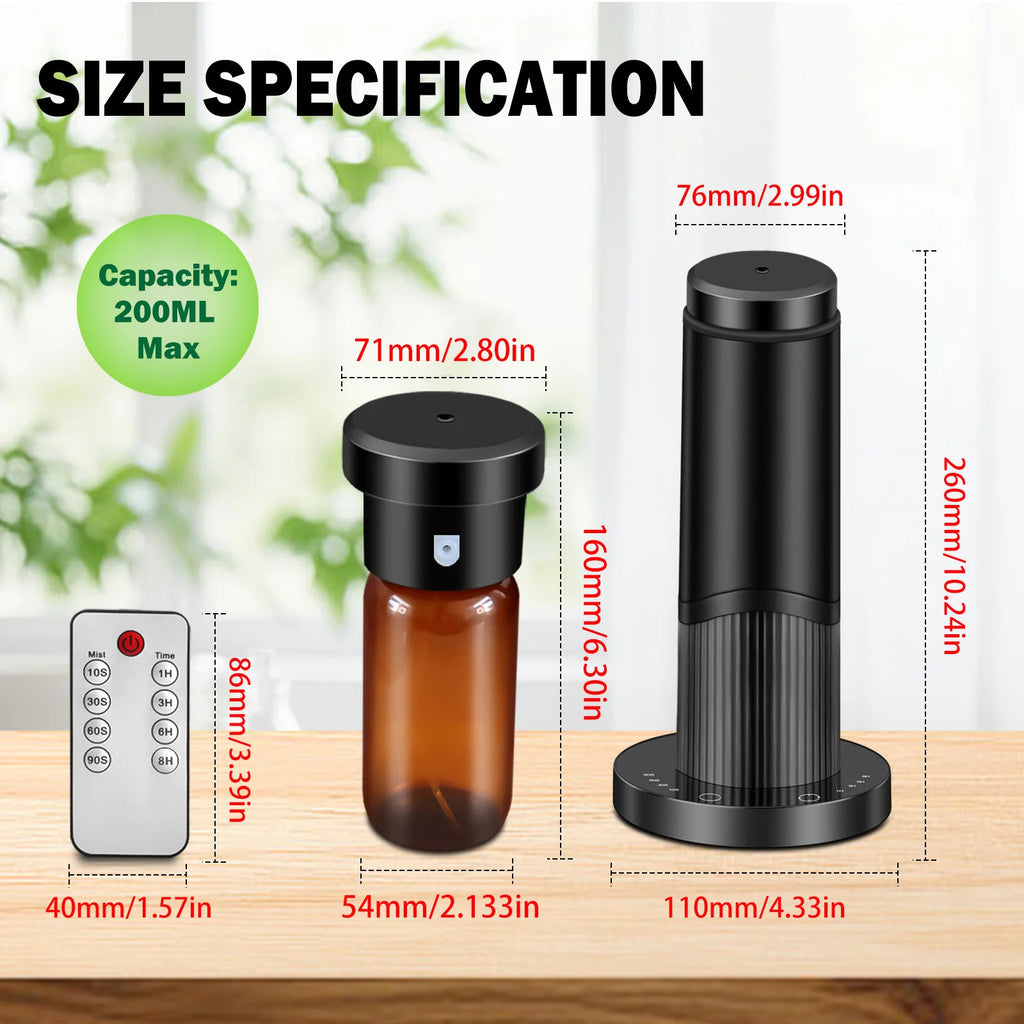 Waterless Scent Essential Oil Diffuser Black Intelligent Aromatherapy Diffuser 200ML Large Capacity Aroma Diffuser Hotel Home