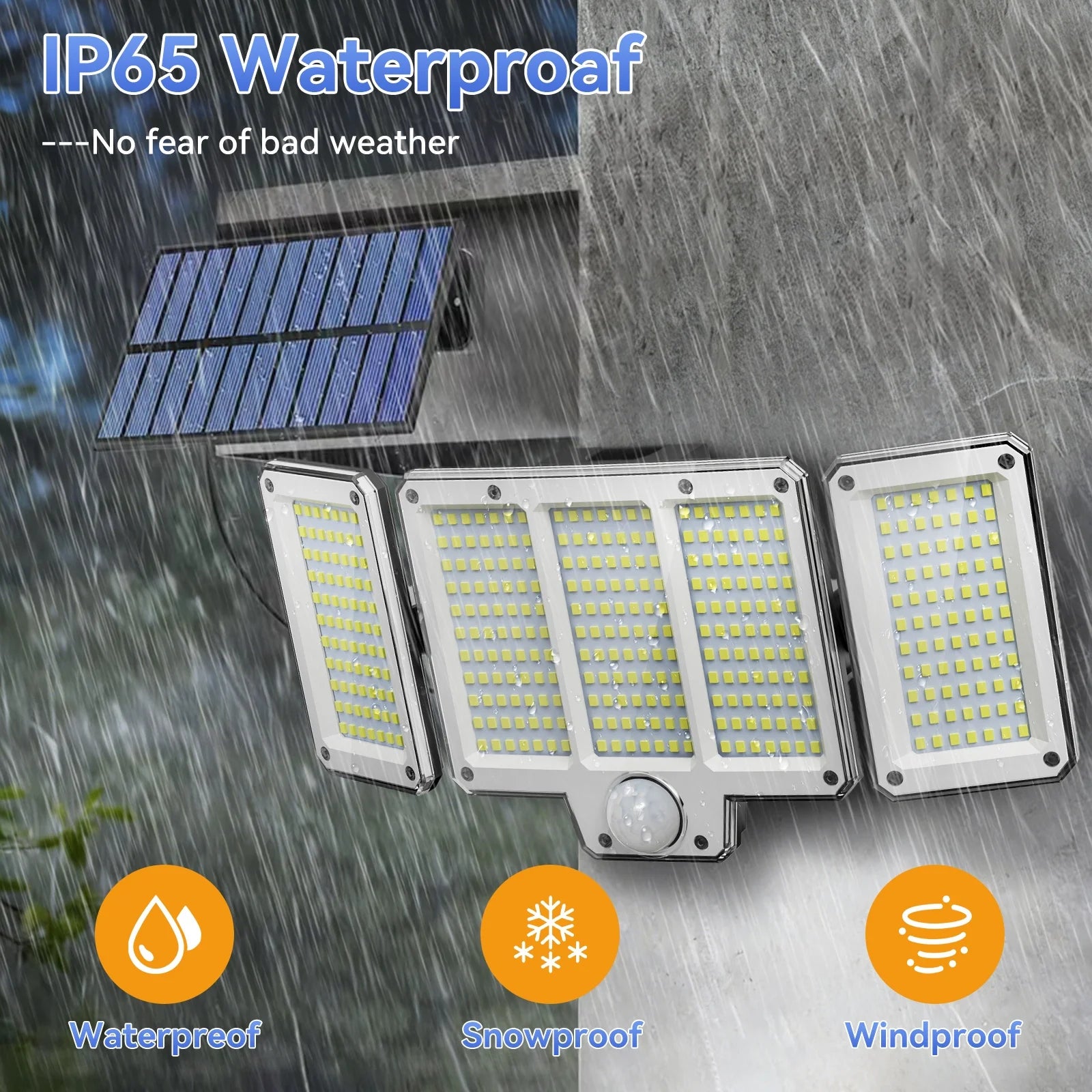 309LED Split Panels Solar Motion Sensor Lamp, 3 Side Outdoor Solar Security Wall Lamp with 3 Lighting Modes, IP65 Waterproof 270° Wide Angle Street Lamp, for Garden Yard Driveway