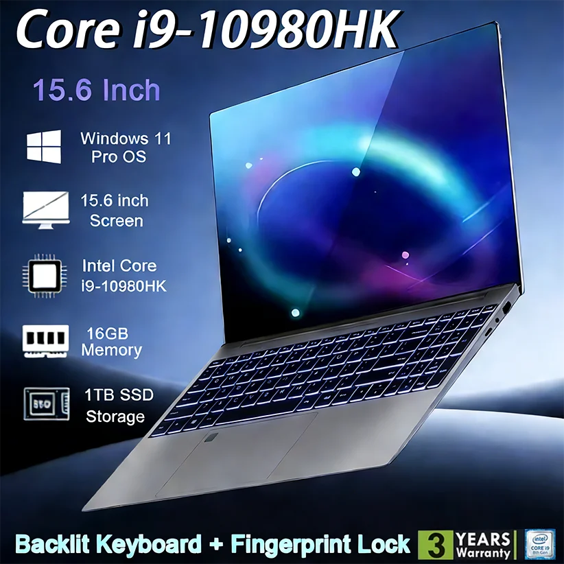 2026 Windows 11 Laptops 15.6 inch Laptop Fingerprint UnIock Intel Core i9-10980HK 16GB RAM 1TB 2TB SSD Backlight Gaming Notebook