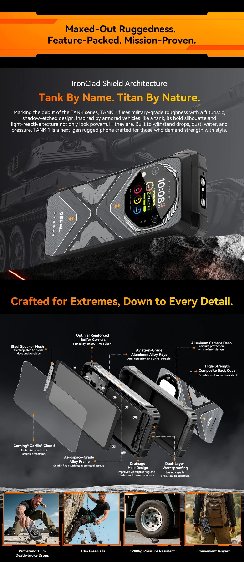 Blackview OSCAL TANK 1 Rugged Smartphon 5G 6.78" FHD+Display Cell Phone16GB+512GB 20000mAh 64MP Telephone Portabl Android 15 NFC
