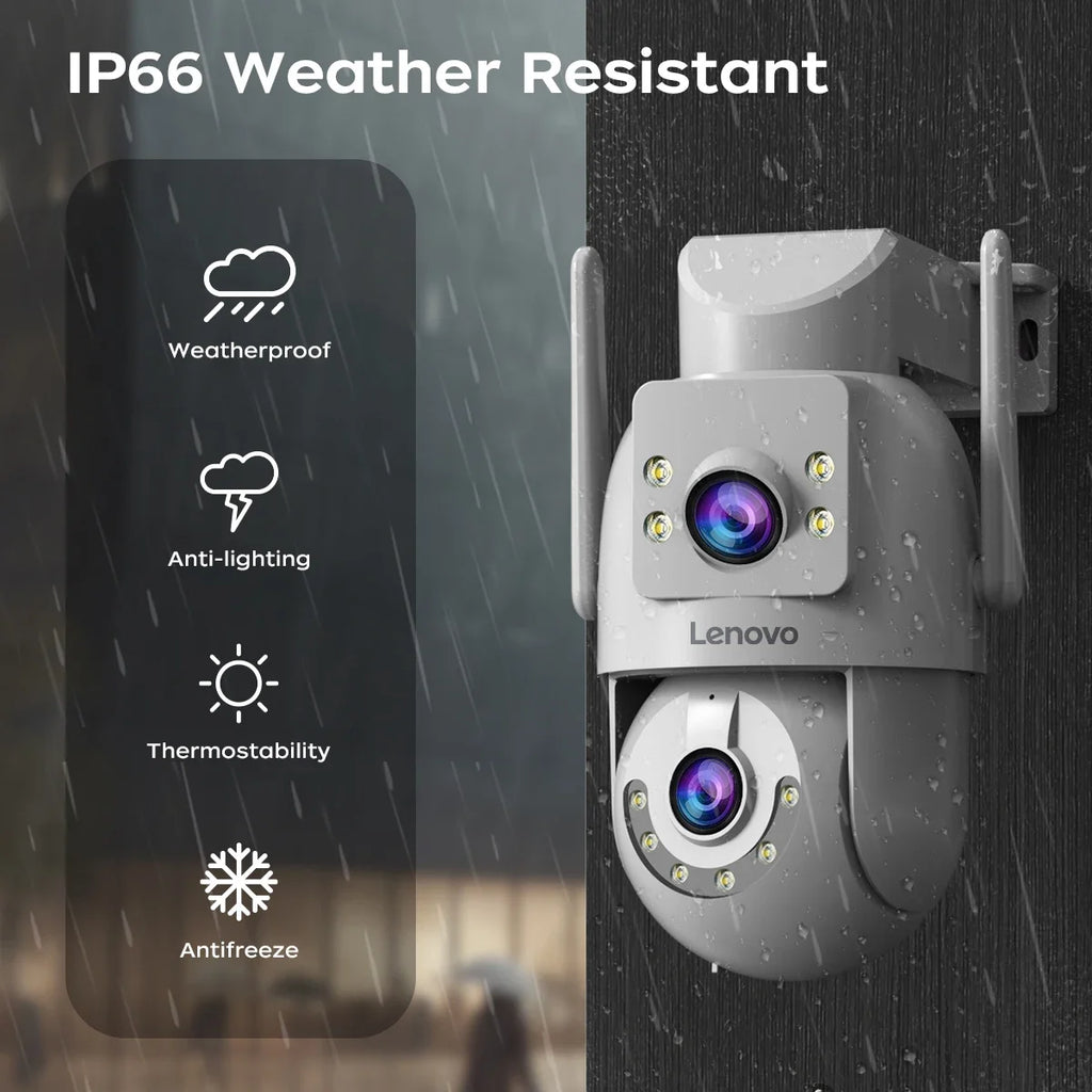 Lenovo 4MP HD Wifi PTZ Camera Outdoor Dual Lens Dual Screen Auto Tracking Security IP Camera CCTV Audio Video Surveillance