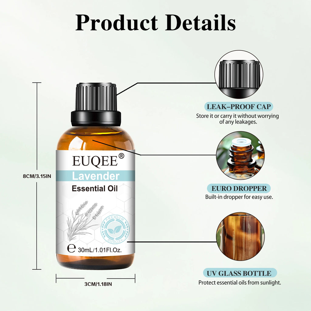 EUQEE 30ml Lavender Aromatherapy Essential Oil Sandalwood Eucalyptus Peppermint Citronella Vanilla Cinnamon Reed Diffuser Oils