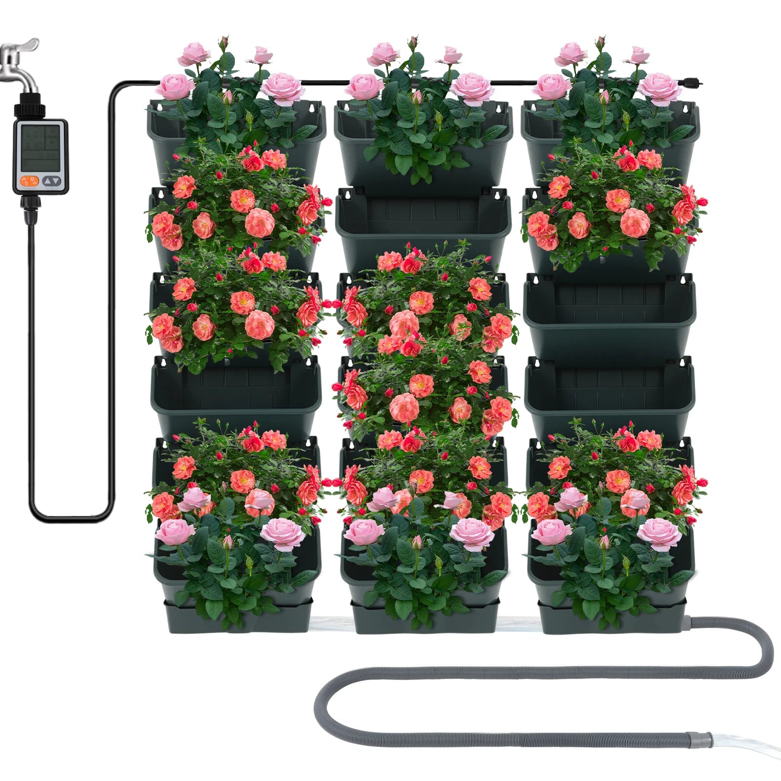 Automatic Self Watering Hanging Planter with Timer, 18 Pots Vertical Wall Garden System, Smart Drip Irrigation Kit for Indoor Outdoor Plants, Space Saving Wall Mounted Planter for Herbs Flowers Vegetables