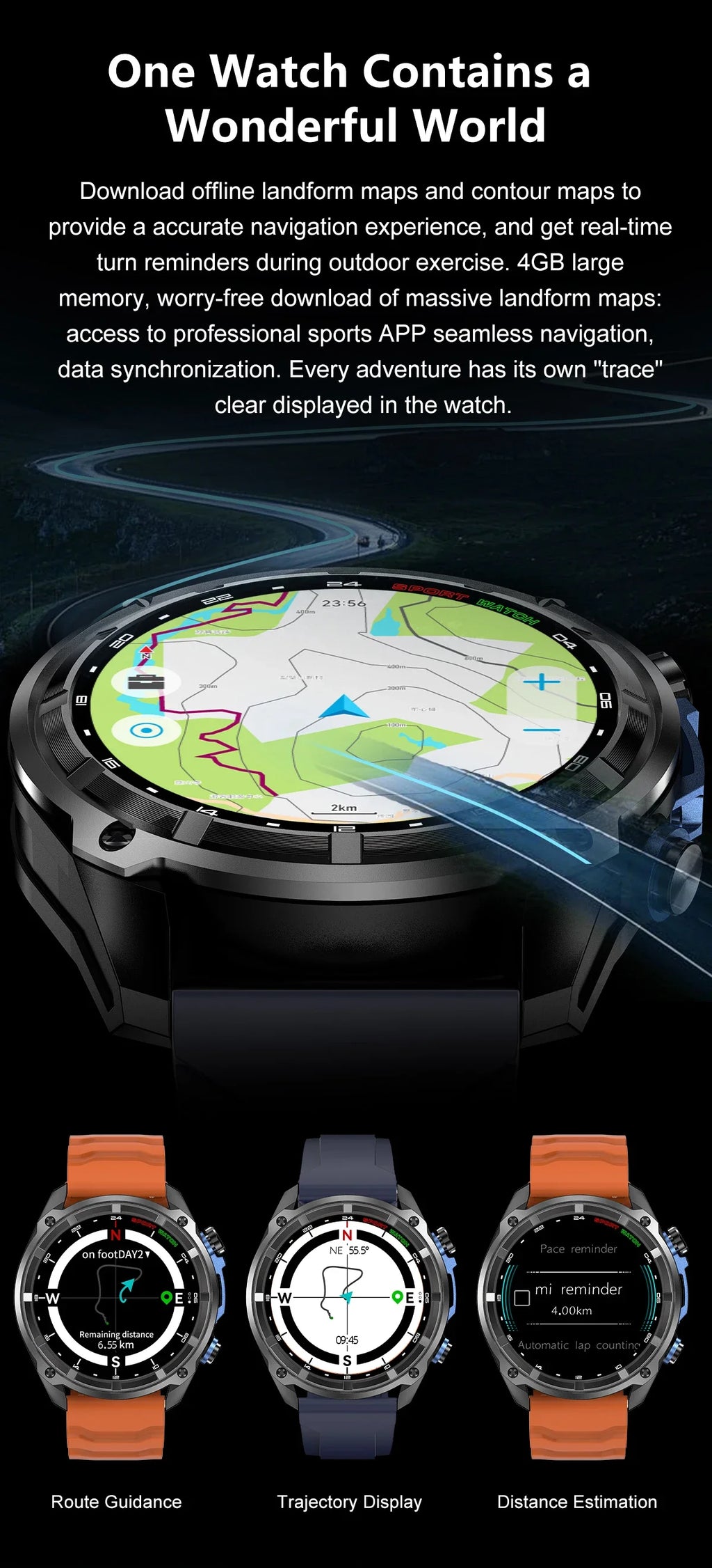 2026 New Outdoor Adventure DT G1 Smart Watch GPS Offline Map 100+Sports Mode Fitness 3ATM Waterproof Bluetooth Call Smart Watch