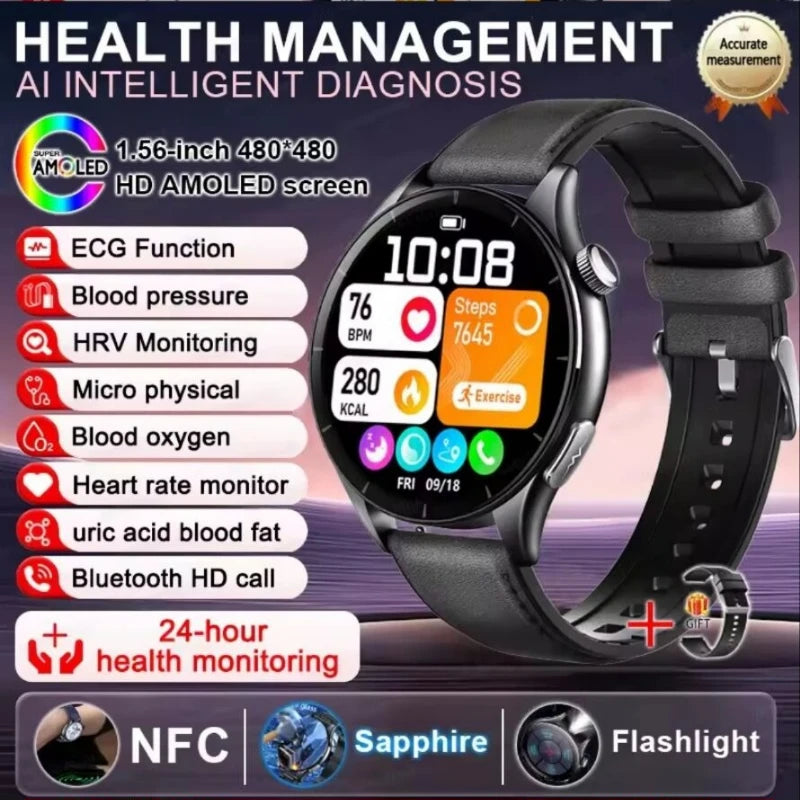 2026 New Health Analysis ECG+PPG Smart Watch Body Fat Uric Acid Blood Pressure Heart Rate Tracker NFC Smartwatch For Android IOS