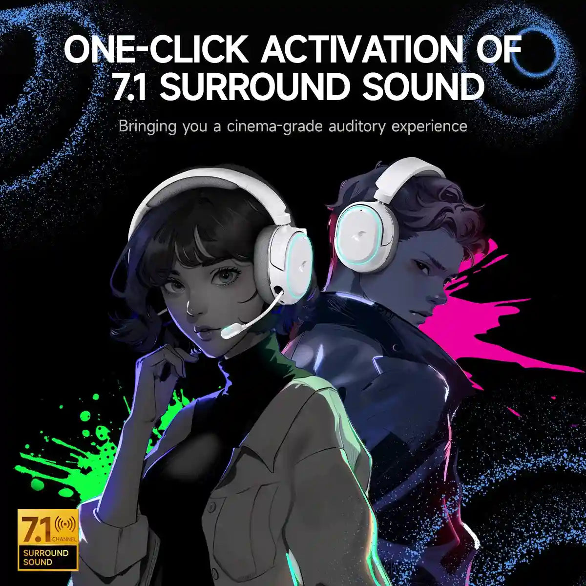 Wireless Gaming Headset: 2.4GHz Low Latency Over-Ear Headphones Tidesmit