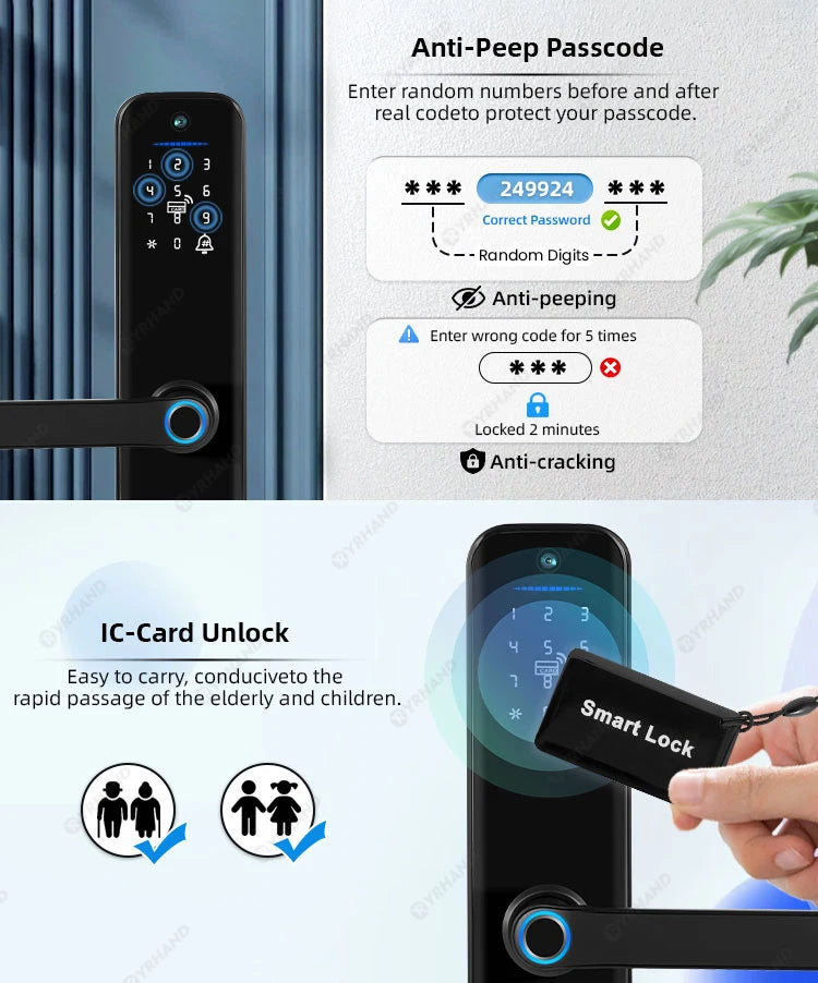 Smart Lock Electronic Digital Lock Featuring Biometric Fingerprint Recognition Camera Smart Card&Password Key Unlock