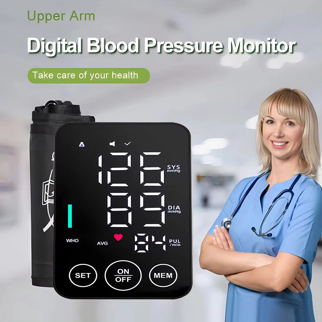 Spanish Voice Medical Digital Lcd Upper Arm Blood Pressure Monitor Cuffs Home Heart Rate Meter Tonometers Large Cuff Automatic