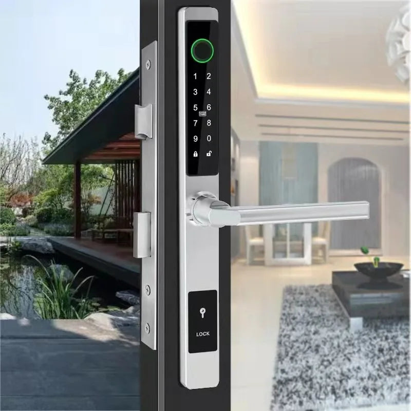 ZHDCOOKEY Biometric Digital Door Lock  Waterproof TTLock APP BLE Fingerprint RFID Card Password Aluminum Sliding Door Smart Lock