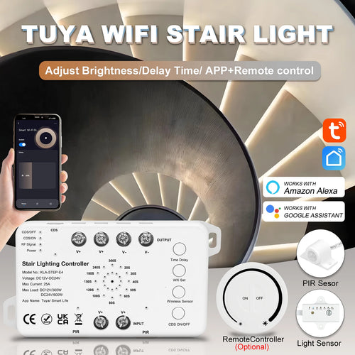 WiFi stair light controller set with PIR sensor and optional remote controller