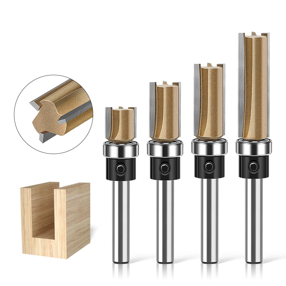 Professional Three-Edge Bearing Straight Router Bit, Slotting Straight Cutter, Bearing Trimming Cutter, Woodworking Tools