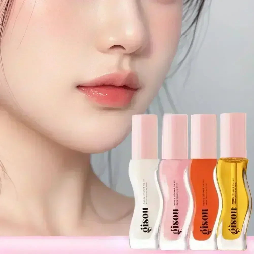 Gisou honey-infused moisturizing lip oil collection in glossy, hydrating shades for smooth, line-free lips.