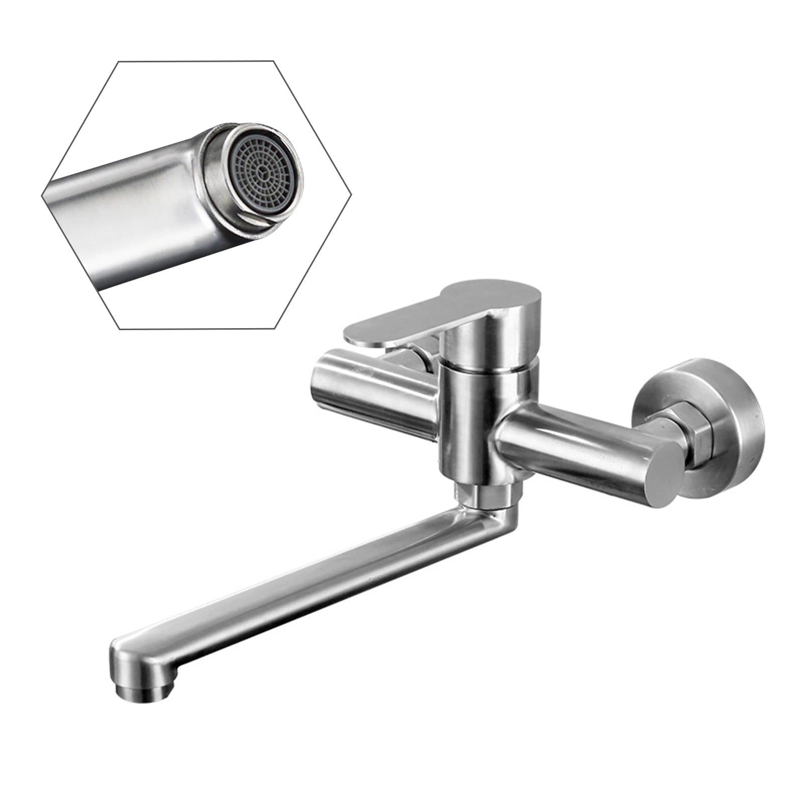 Silver Wall-Mounted Stainless Steel Rotatable Kitchen Faucet 360° Single Handle Hot and Cold Water Faucet For Both Homes Etc