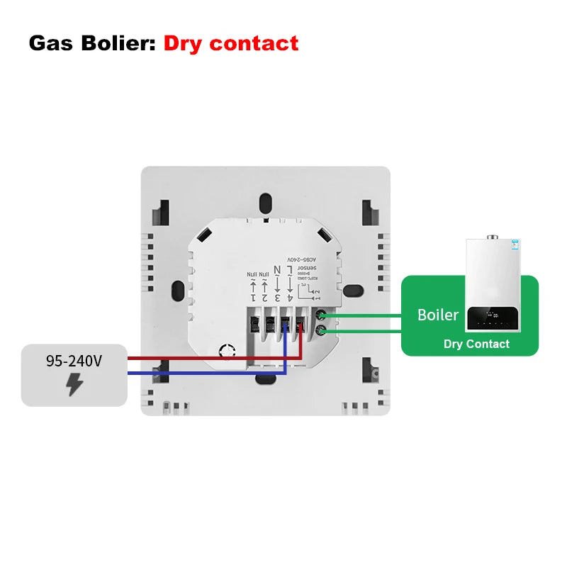 Gas boiler dry contact thermostat wiring diagram with WiFi terminal connections