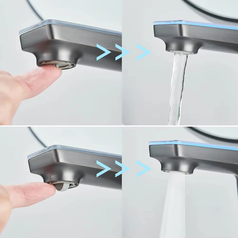 Digital Display Screen Bathroom Basin Sink Faucet 2-ways Spout LED Washbasin Taps Hot Cold Water Deck Mounted Mixers