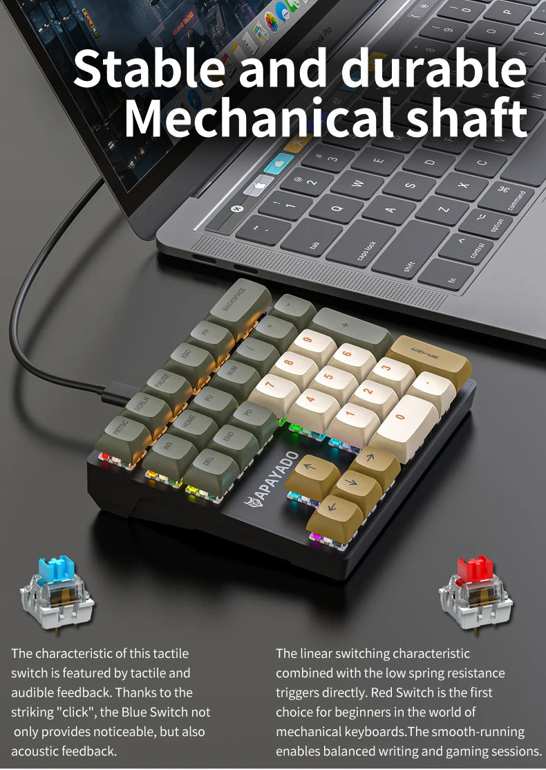 K33 Wired Mechanical Numeric Keypad With Multi-color Lights  Suitable for Finance, Business, 33-Key Laptop Numeric Keyboard