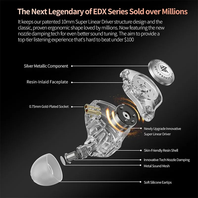 KZ EDX Pro 2 Hi-Fi Wired Earphones Dynamic Dual Drivers | Tidesmit Tidesmit