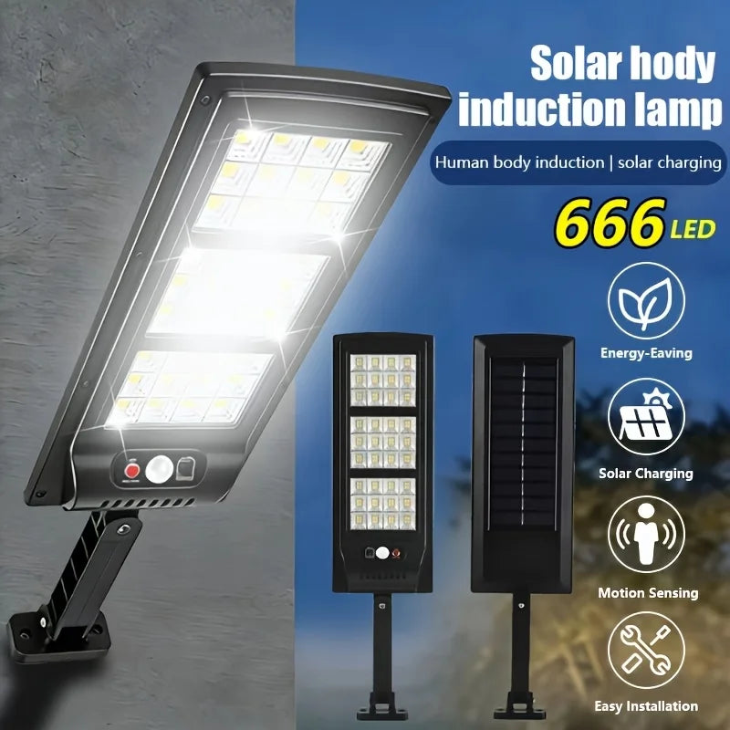 6000K Brightness Solar LED Street Light with 666 Lamp Beads, Built-In Infrared Sensor for Automatic Lighting. Solar-Powered with Zero Electricity Cost, Ideal for Garage And Street Lighting