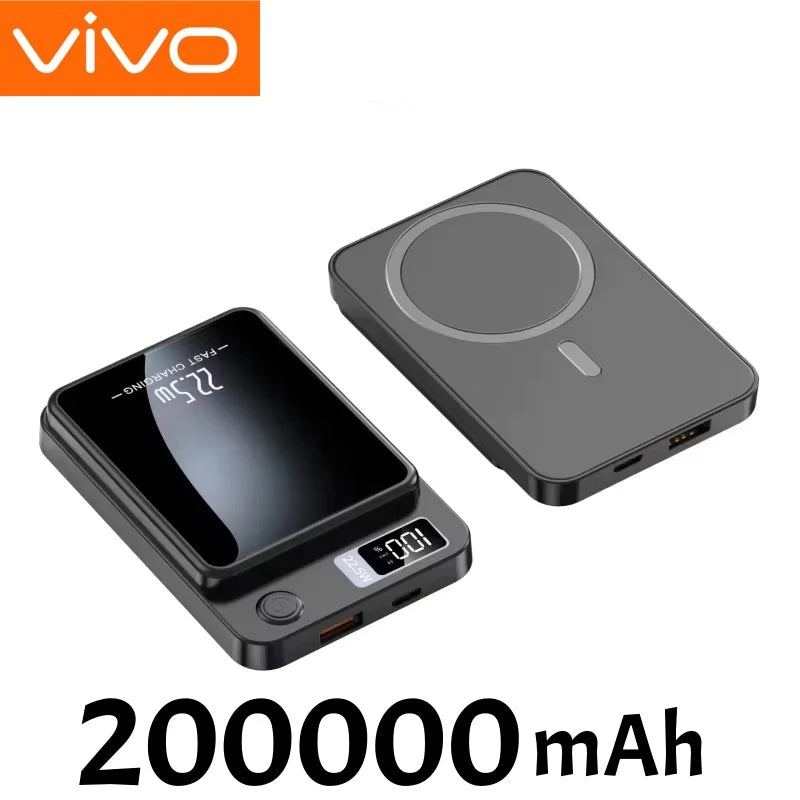 Magnetic Wireless Power Bank 50000mAh - Fast Charging USB-C Travel Battery Black 200000mAh Tidesmit