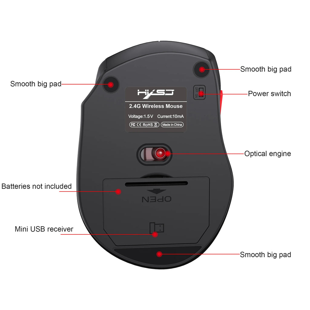 HXSJ Ergonomic 2.4G Wireless Gaming Mouse - Optical, 3-Level Adjustable Resolution, Comfortable Design for Laptop Desktop Mac