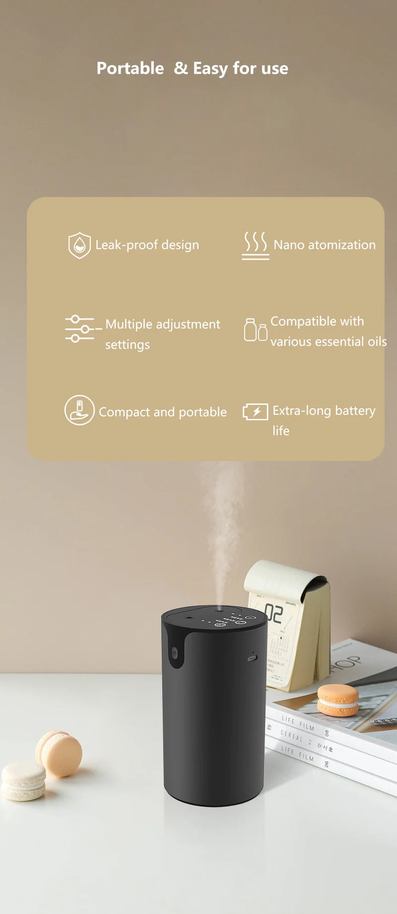Portable Double Nozzle Essential Oil Diffuser USB Powered Waterless Aromatherapy Humidifier with 7 Colors LED Light Air Scent Pe