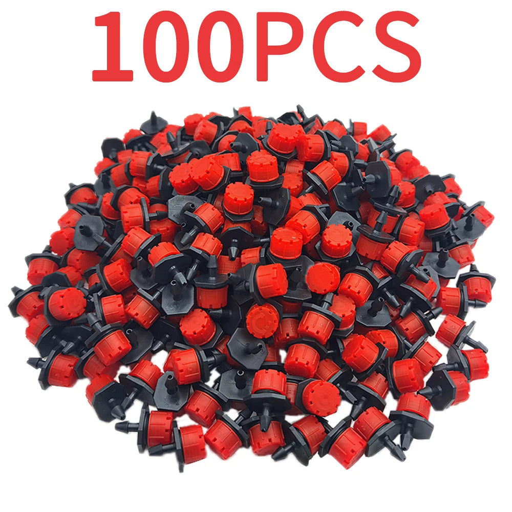 Pack of 100 red and black drip emitters for micro drip watering systems