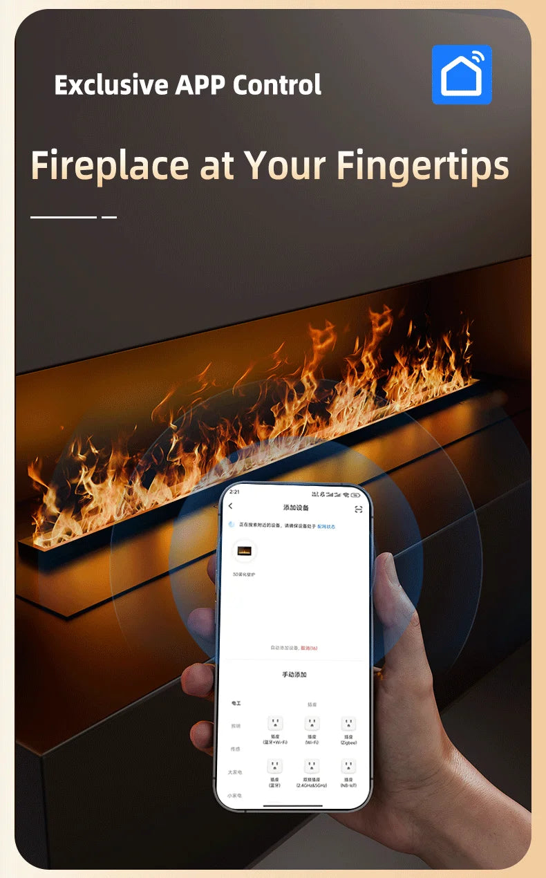 Water Steam Fireplace TV Decoration Indoor Fake Fire 3D LED Plug-in Modern Smart Electric Atomization APP Fireplace