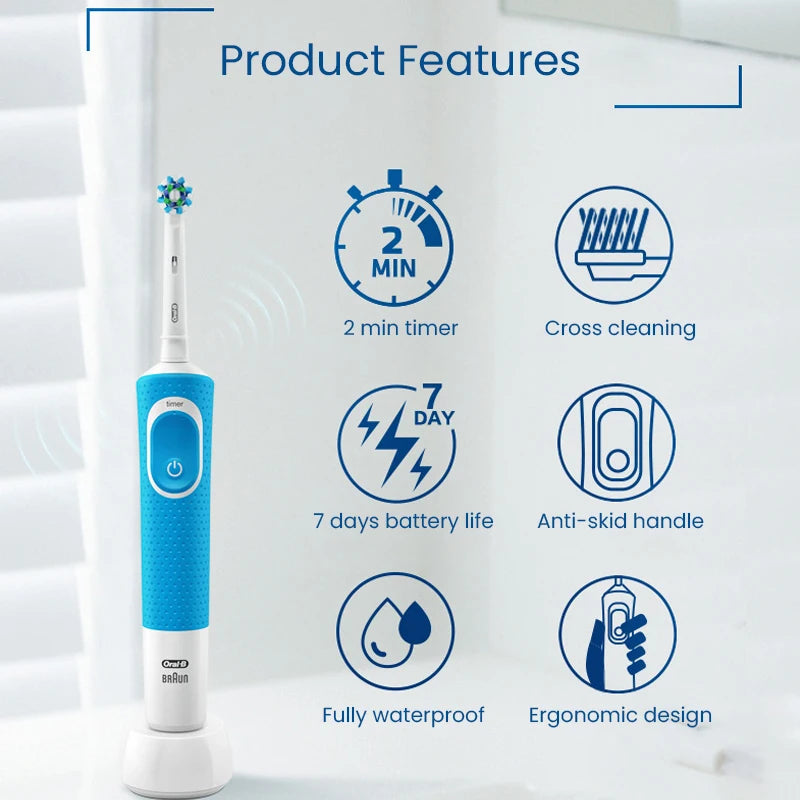 Oral B D100 2D Vitality Electric Toothbrush Timer 7600Rpm Cross Action Deep Cleaning and Whitening Teeth Tooth Brush