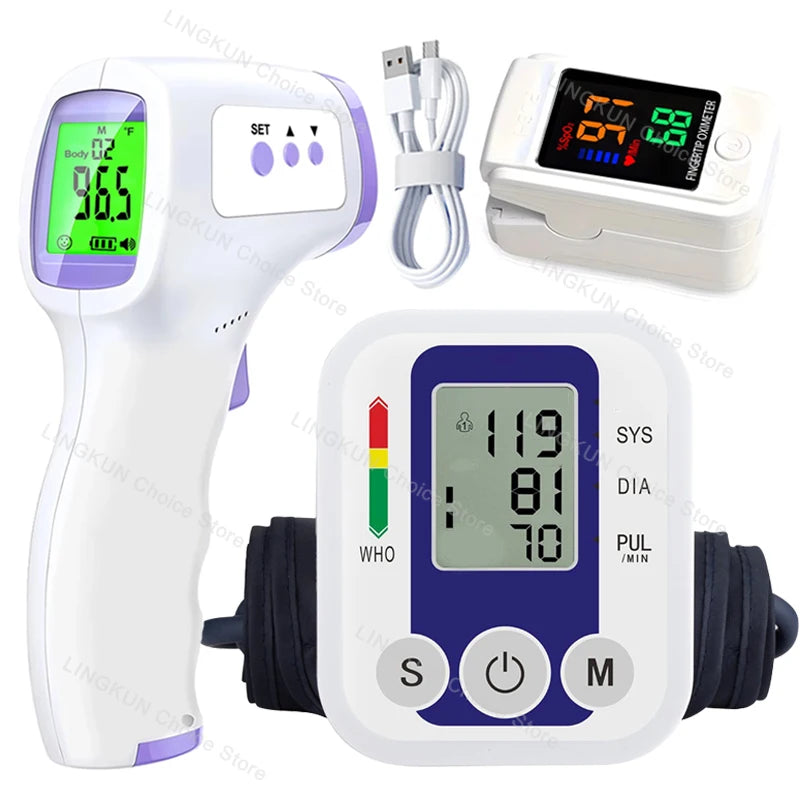 Digital Arm Blood Pressure Meter Cuff Medical Automatic Pressure Tonometer Tensiometer Heart Rate Pulse Meter BP Monitor Healthy