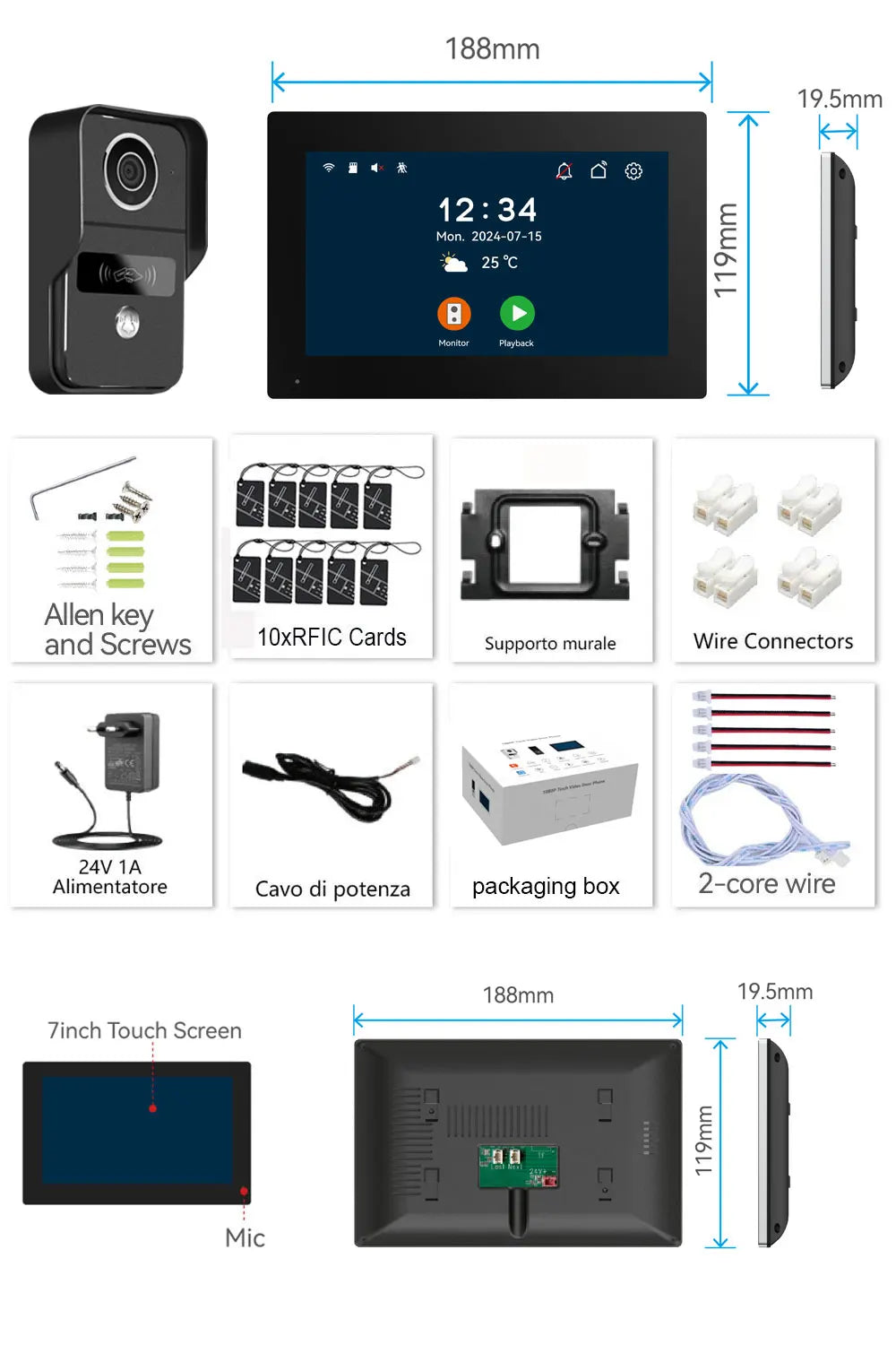 7 Inch Tuya Smart Wifi Video Entry Phone Intercom System 1080P 2 Wire Home Video Doorphone Doorbell RFID Card Unlock Apartment